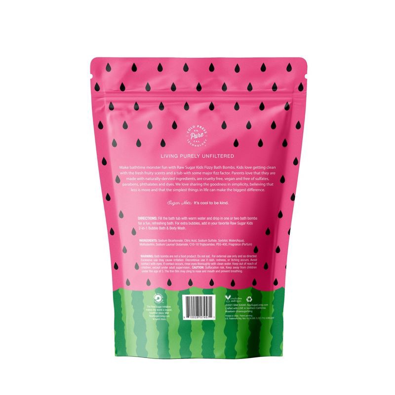 slide 2 of 5, Raw Sugar Kids' Bath Bomb - Watermelon + Lemonade - 9.6oz/6ct, 9.6 oz, 6 ct