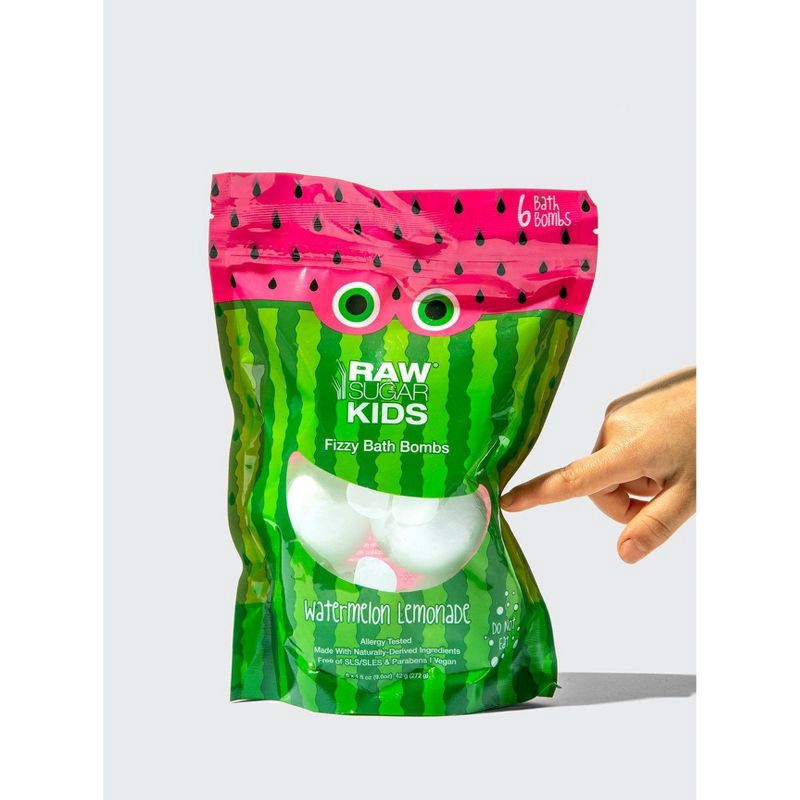 slide 5 of 5, Raw Sugar Kids' Bath Bomb - Watermelon + Lemonade - 9.6oz/6ct, 9.6 oz, 6 ct