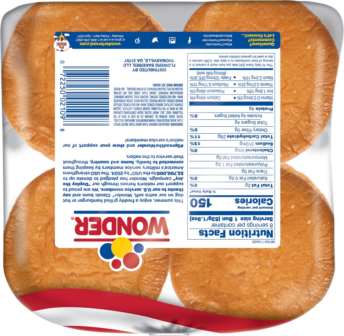 slide 3 of 6, Wonder Bread Classic Hamburger Buns, White Bread Hamburger Buns USO, 8 Count, 8 ct