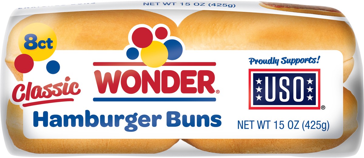 slide 4 of 6, Wonder Bread Classic Hamburger Buns, White Bread Hamburger Buns USO, 8 Count, 8 ct