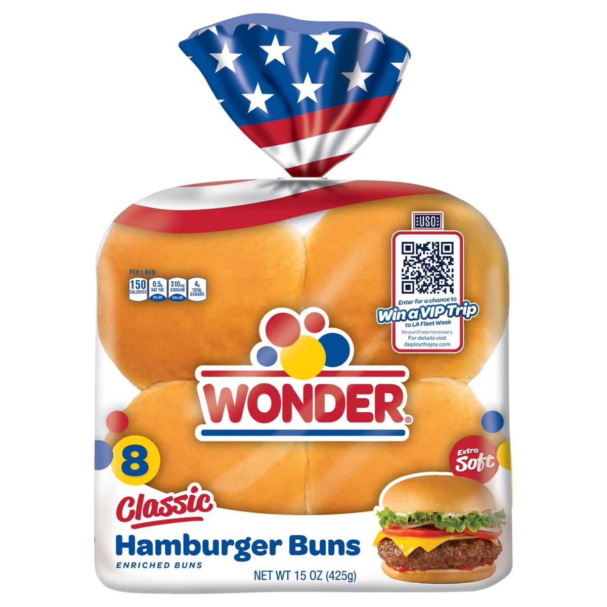 slide 1 of 6, Wonder Bread Classic Hamburger Buns, White Bread Hamburger Buns USO, 8 Count, 8 ct