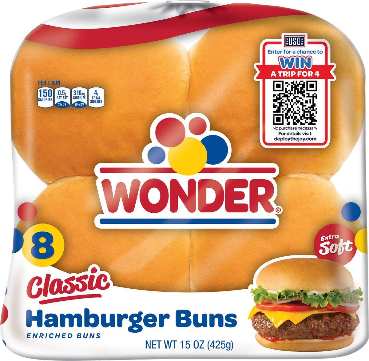 slide 5 of 6, Wonder Bread Classic Hamburger Buns, White Bread Hamburger Buns USO, 8 Count, 8 ct