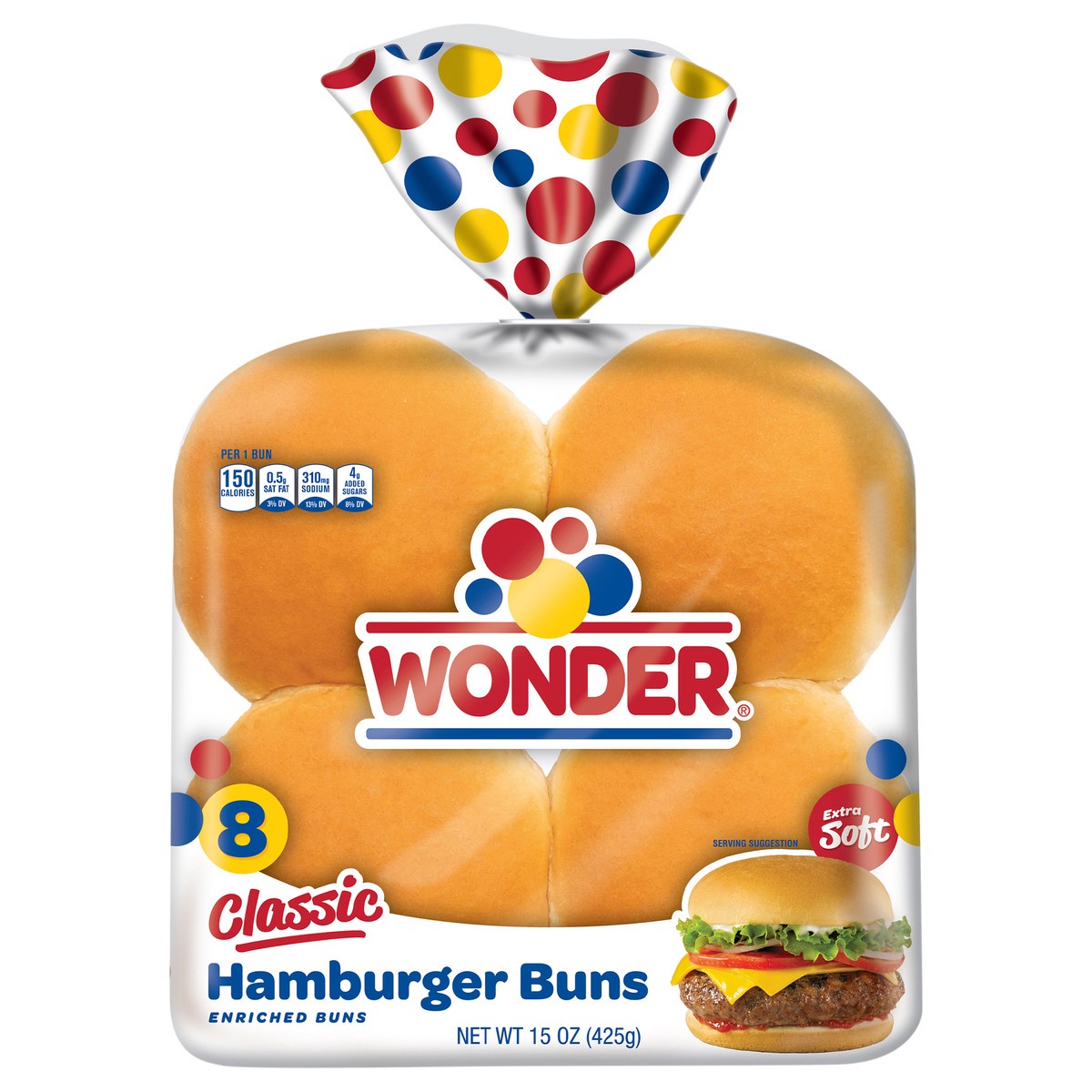slide 1 of 6, Wonder Bread Classic Hamburger Buns, White Bread Hamburger Buns, 8 Count, 8 ct
