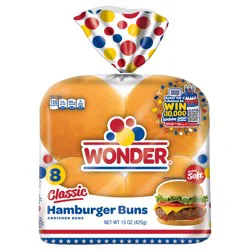 Wonder Bread Classic Hamburger Buns, White Bread Hamburger Buns, 8 Count