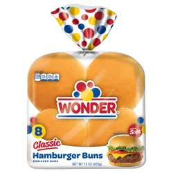 Wonder Bread Classic Hamburger Buns, White Bread Hamburger Buns, 8 Count
