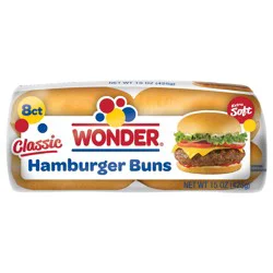 Wonder Bread Classic Hamburger Buns, White Bread Hamburger Buns, 8 Count