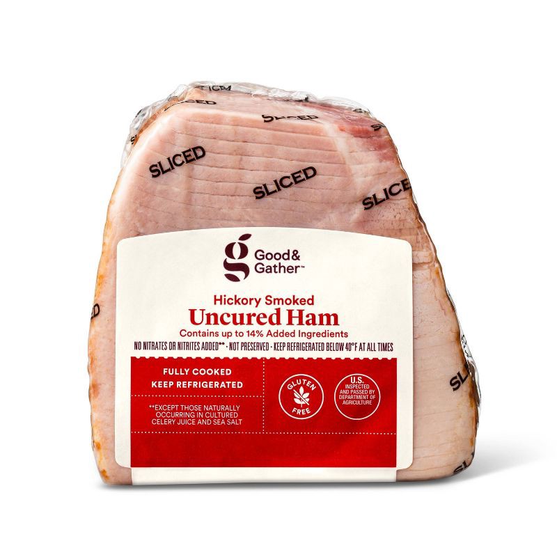 slide 1 of 3, Hickory Smoked Uncured Boneless Sliced Quarter Ham - price per lb - Good & Gather™, per lb