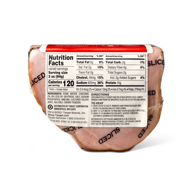 slide 3 of 3, Hickory Smoked Uncured Boneless Sliced Quarter Ham - price per lb - Good & Gather™, per lb
