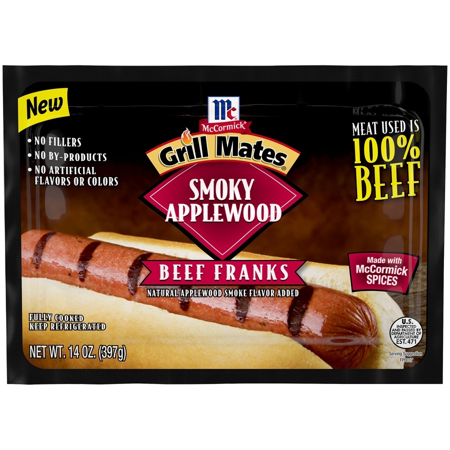 slide 1 of 1, McCormick Beef Franks 14 oz, 14 oz