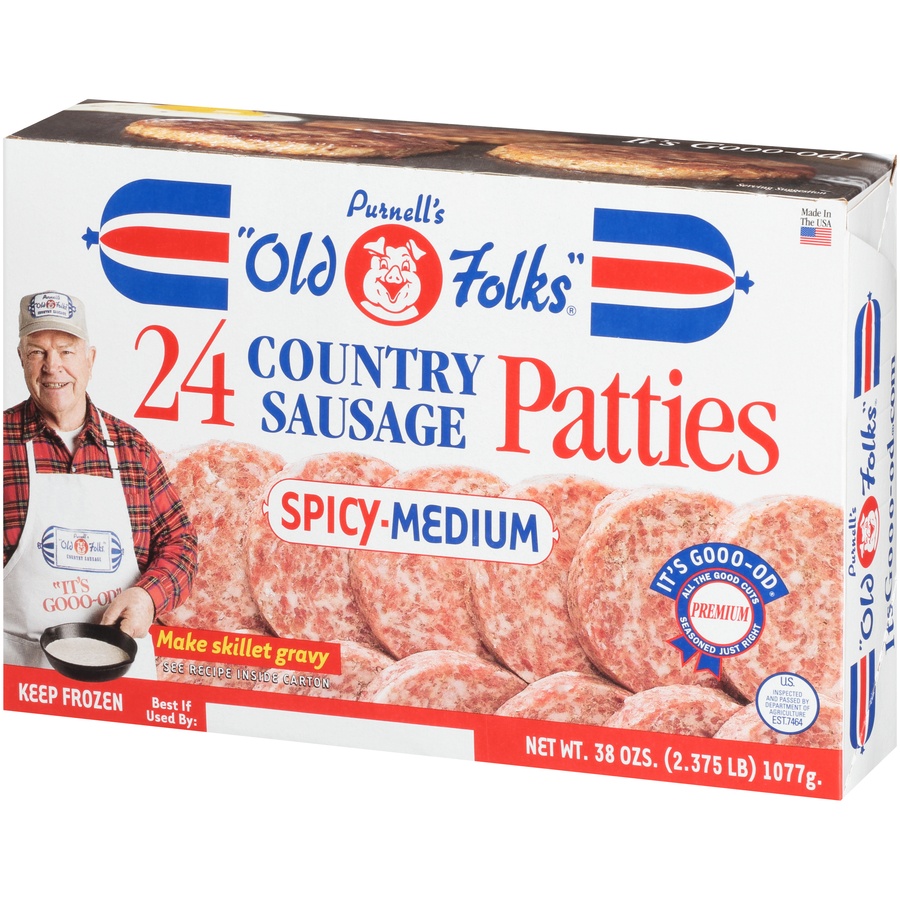 slide 3 of 8, Purnell's "Old Folks" Spicy-Medium Country Sausage Patties, 38 oz