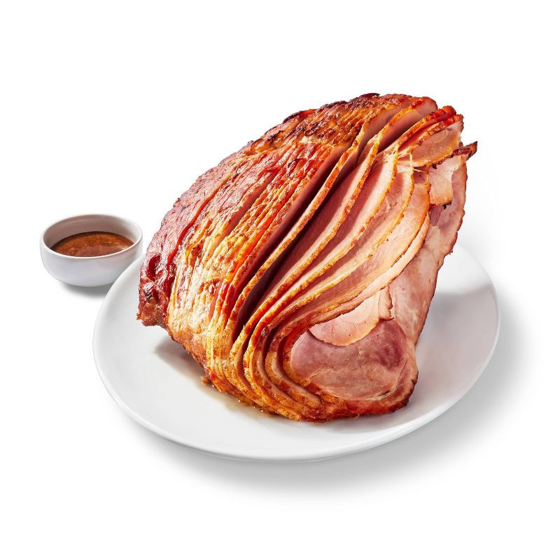 slide 2 of 3, Hickory Smoked Spiral-Sliced, Half Bone-In Uncured Ham - price per lb - Good & Gather™, per lb