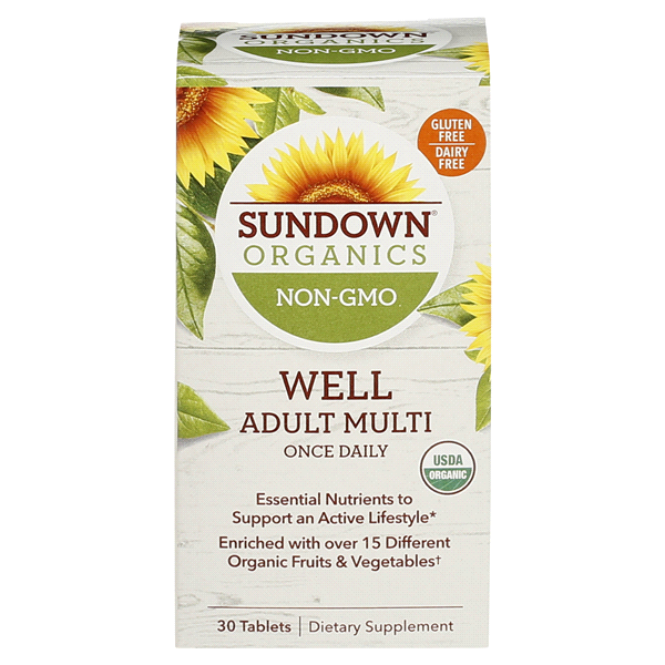 slide 1 of 1, Sundown Organics - Thrive Adult Multivitamin, once Daily, Non-GMO, USDA Certified Organic, 30 Tablets, 30 ct