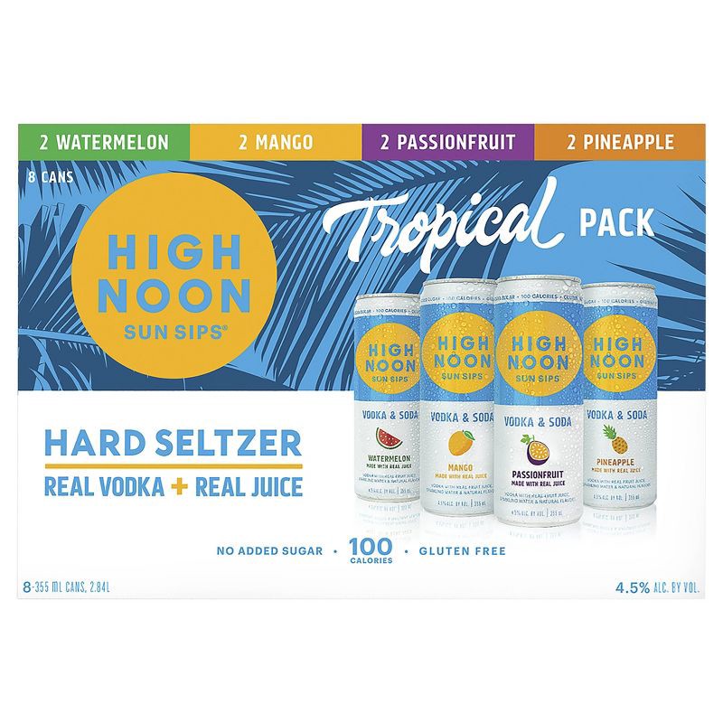 slide 4 of 8, High Noon Sun Sips Tropical Hard Seltzer Variety Pack - 8pk/355ml Cans, 8 ct, 355 ml