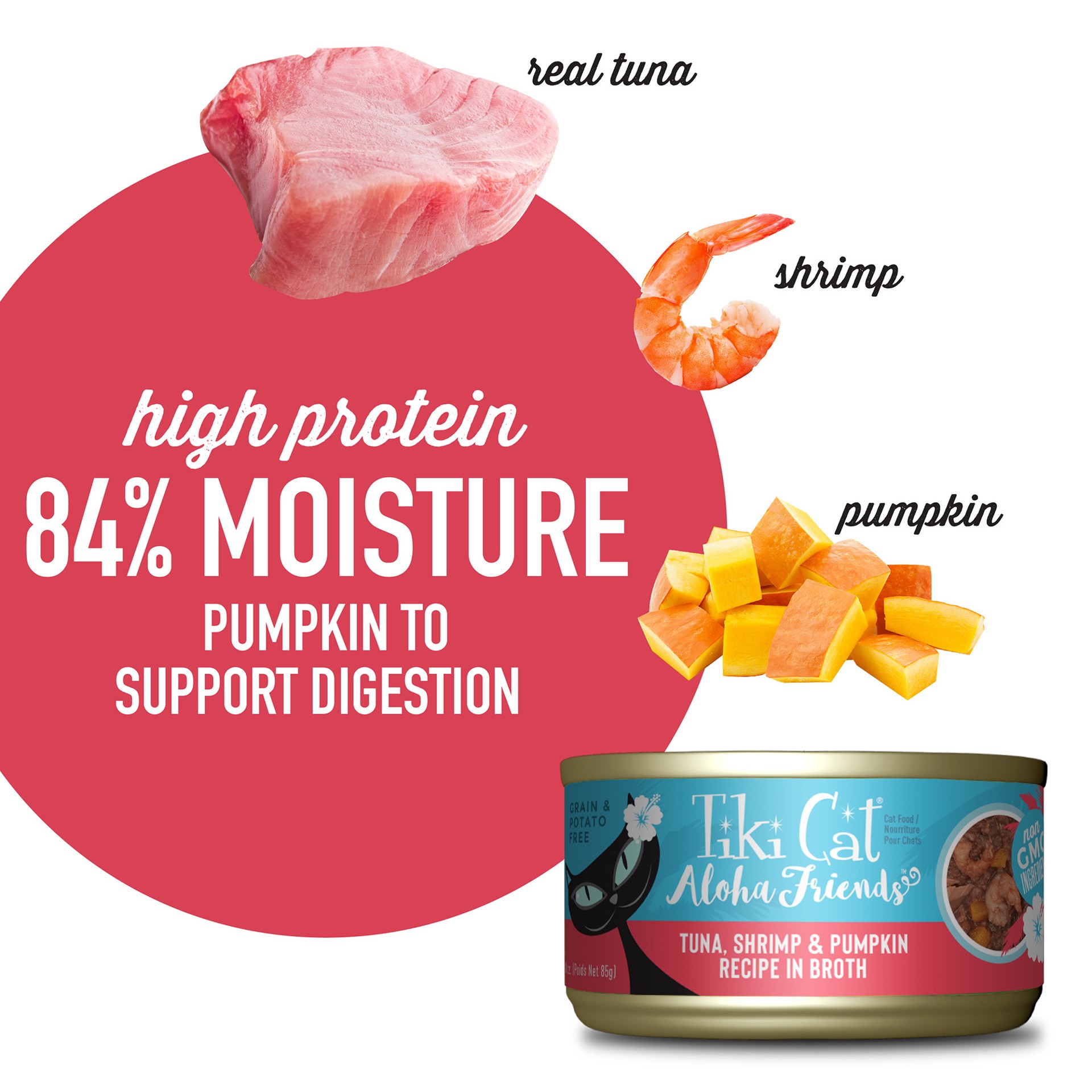 slide 2 of 8, Tiki Cat Aloha Friends Wet Cat Food, Tuna Shrimp & Pumpkin, 3 oz. Can, 3 oz