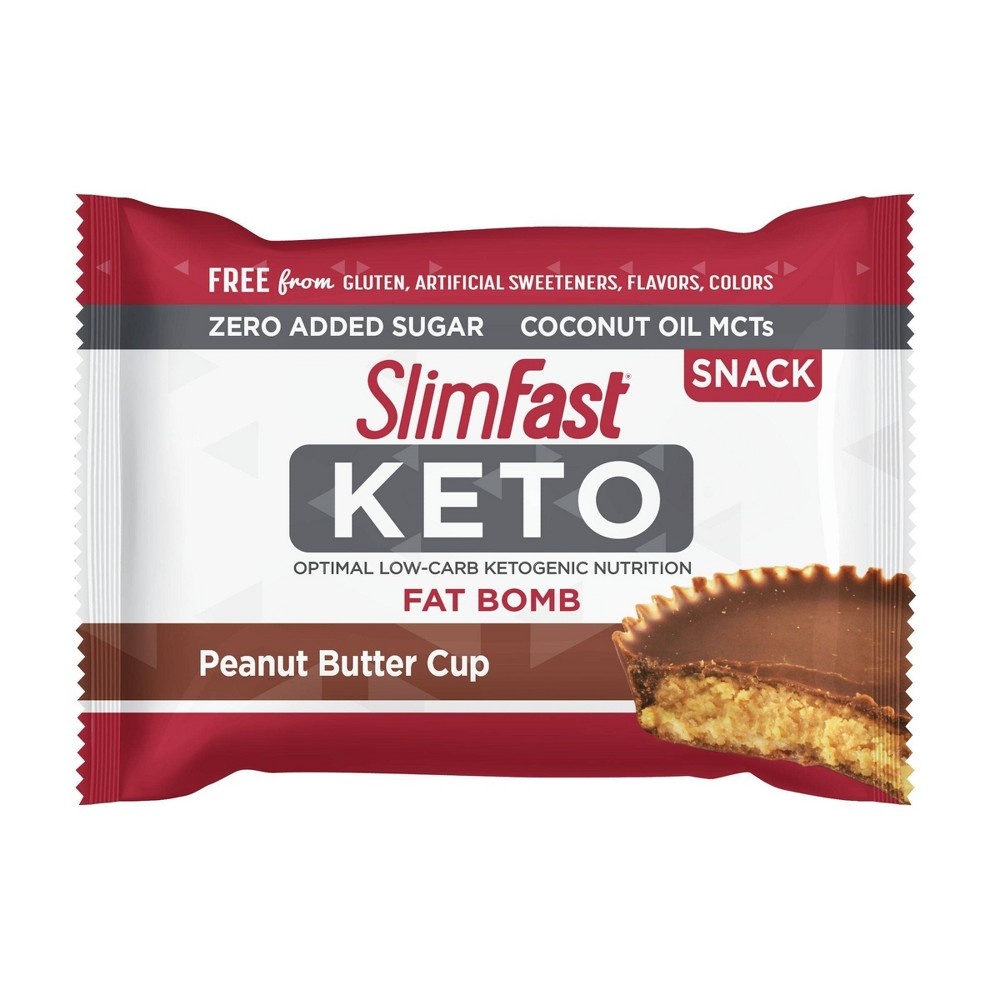 slide 3 of 3, SlimFast Keto Snack Peanut Butter Cup Fat Bomb, 6 oz