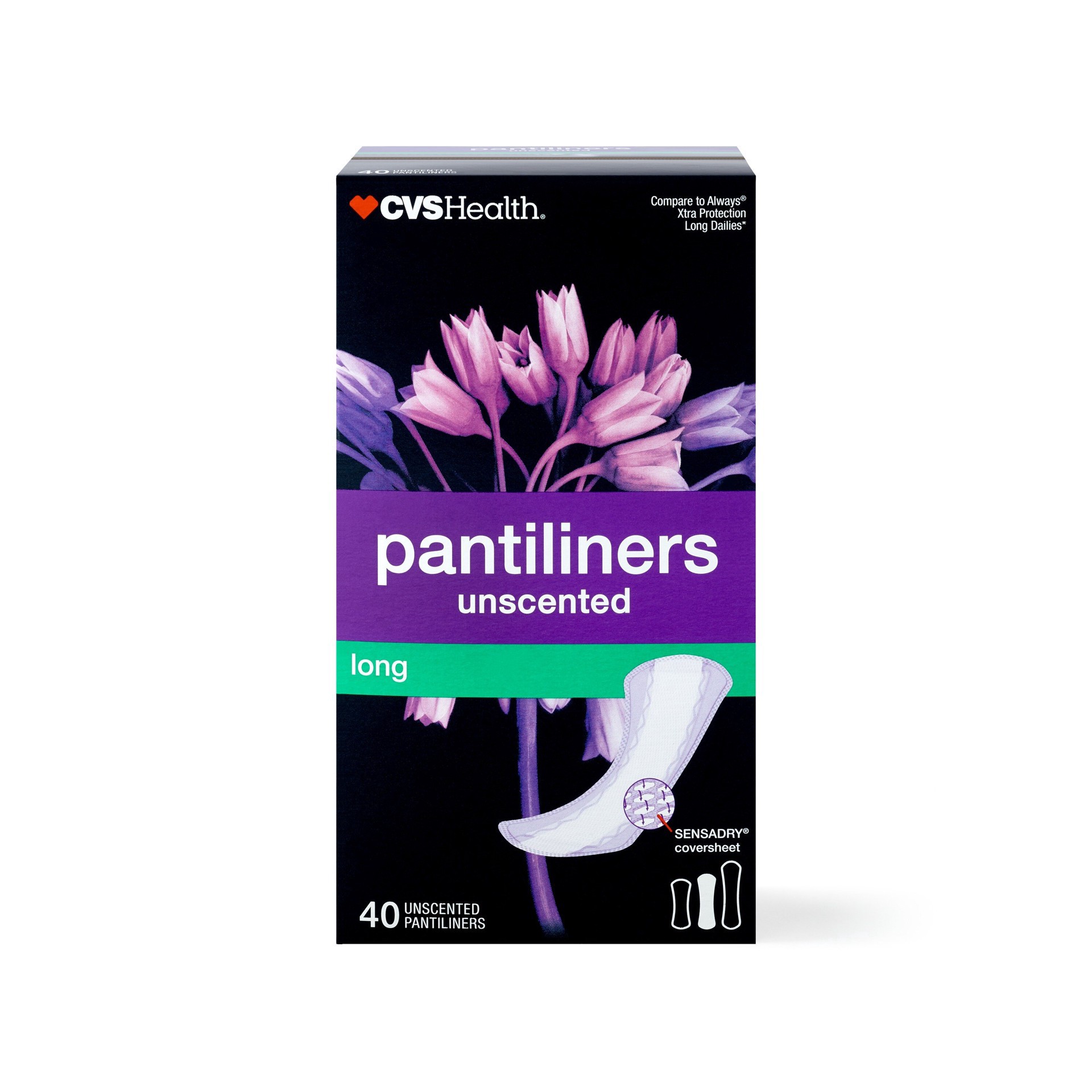 slide 1 of 6, Cvs Panty Liners, Long, 40 Ct, 40 ct