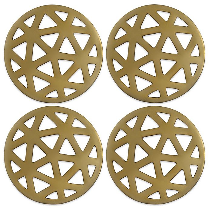 slide 1 of 1, Thirstystone Round Geometric Coaster - Gold, 1 ct