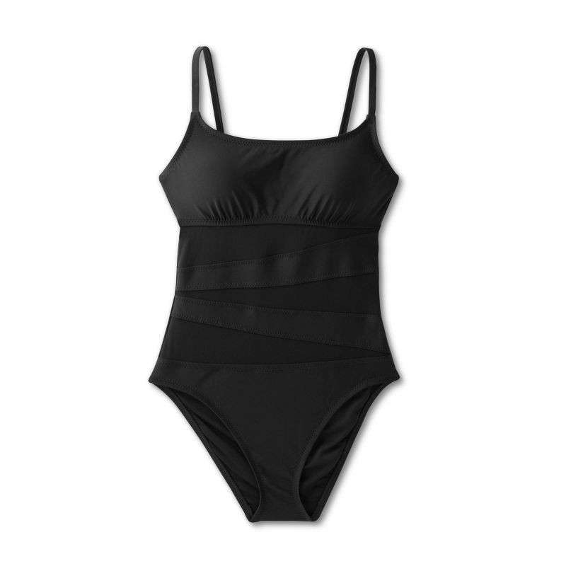 slide 4 of 6, Women'sMesh Front One Piece Swimsuit - Shade & Shore™ Black L: Chic Stretchy Tricot, Removable Cup, 1 ct