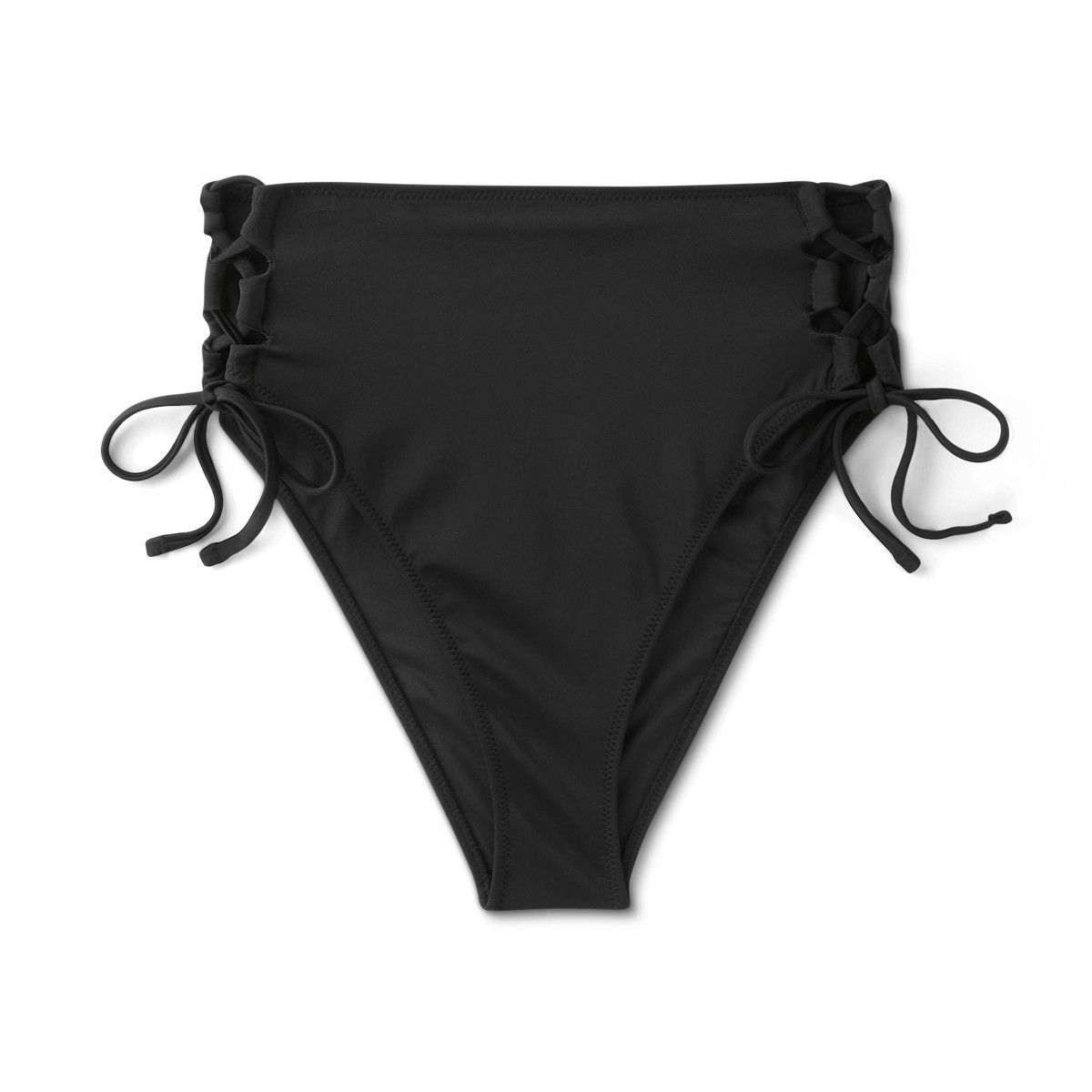 Women's Lace-Up High Waist High Leg Extra Cheeky Bikini Bottom - Shade &  Shore Black L 1 ct