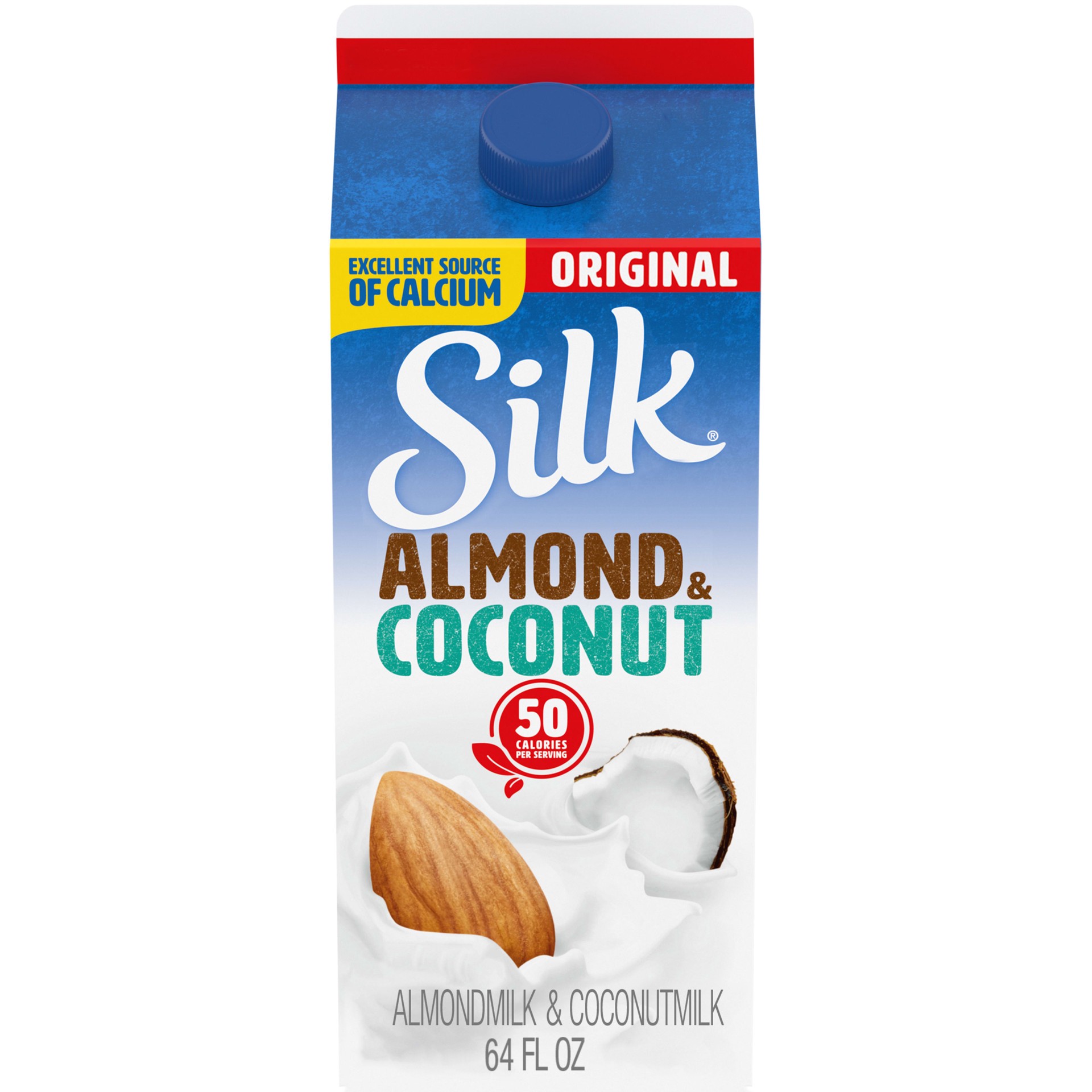 slide 1 of 5, Silk Almond Coconut Milk Blend, Original, Dairy-Free, Vegan, Non-GMO Project Verified, Half Gallon, 64 fl oz