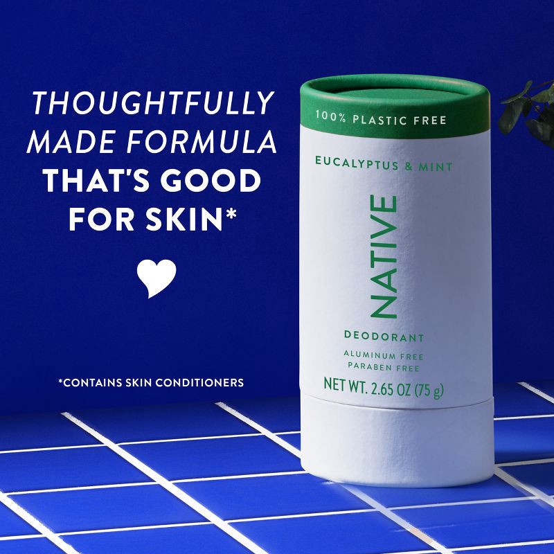 slide 5 of 10, Native Plastic Free Deodorant for Men & Women - Eucalyptus & Mint - Aluminum Free - 2.65oz, 2.65 oz