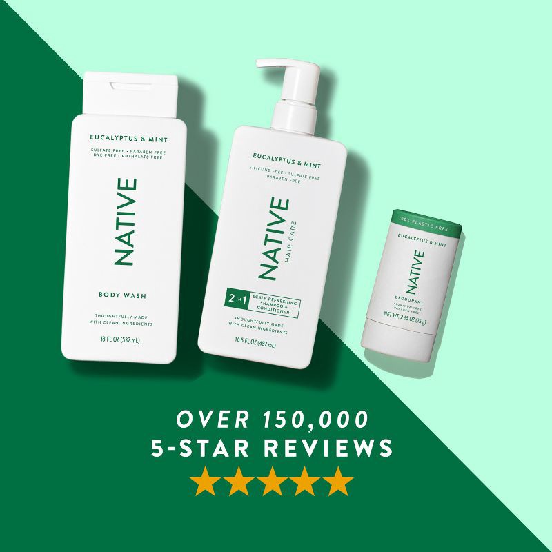 slide 2 of 10, Native Plastic Free Deodorant for Men & Women - Eucalyptus & Mint - Aluminum Free - 2.65oz, 2.65 oz
