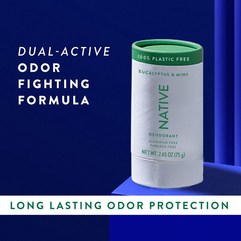 slide 8 of 10, Native Plastic Free Deodorant for Men & Women - Eucalyptus & Mint - Aluminum Free - 2.65oz, 2.65 oz