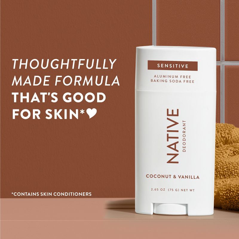 slide 5 of 10, Native Sensitive Solid Deodorant for Women & Men - Coconut & Vanilla - Aluminum & Baking Soda Free - 2.65oz, 2.65 oz