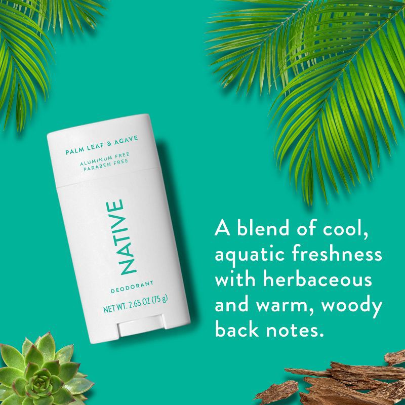 slide 3 of 8, Native Solid Deodorant for Men & Women - Palm Leaf & Agave - Aluminum-Free 2.65oz, 2.65 oz