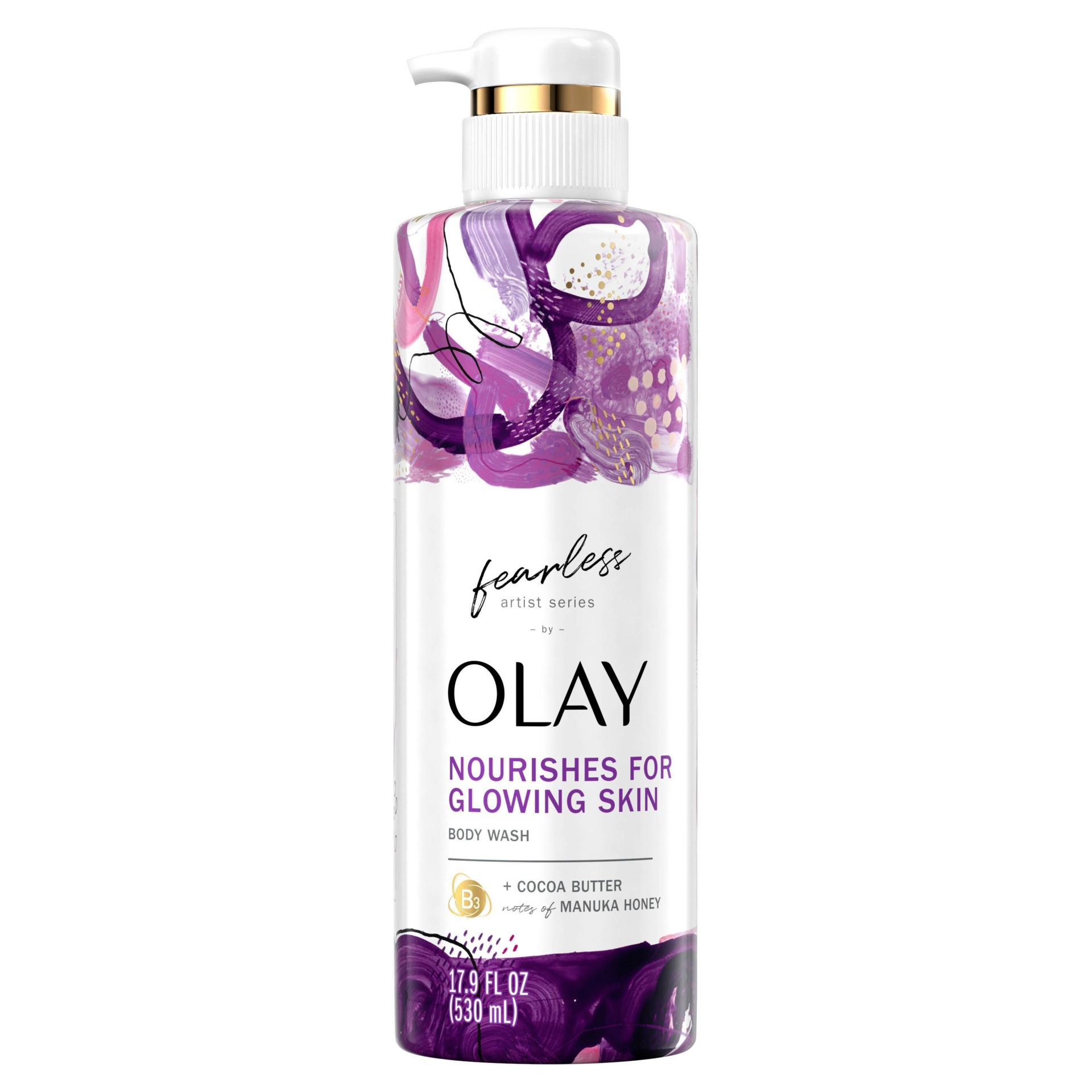 slide 1 of 5, Olay Fearless Artist Series Nourishing Moisture Body Wash with Cocoa Butter & Notes of Manuka Honey - 17.9 fl oz, 17.9 fl oz