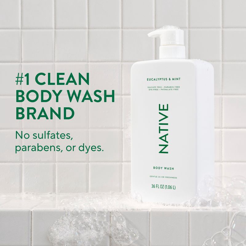 slide 2 of 12, Native Body Wash for Men & Women - Eucalyptus & Mint - Sulfate Free with Pump - 36 fl oz, 36 fl oz