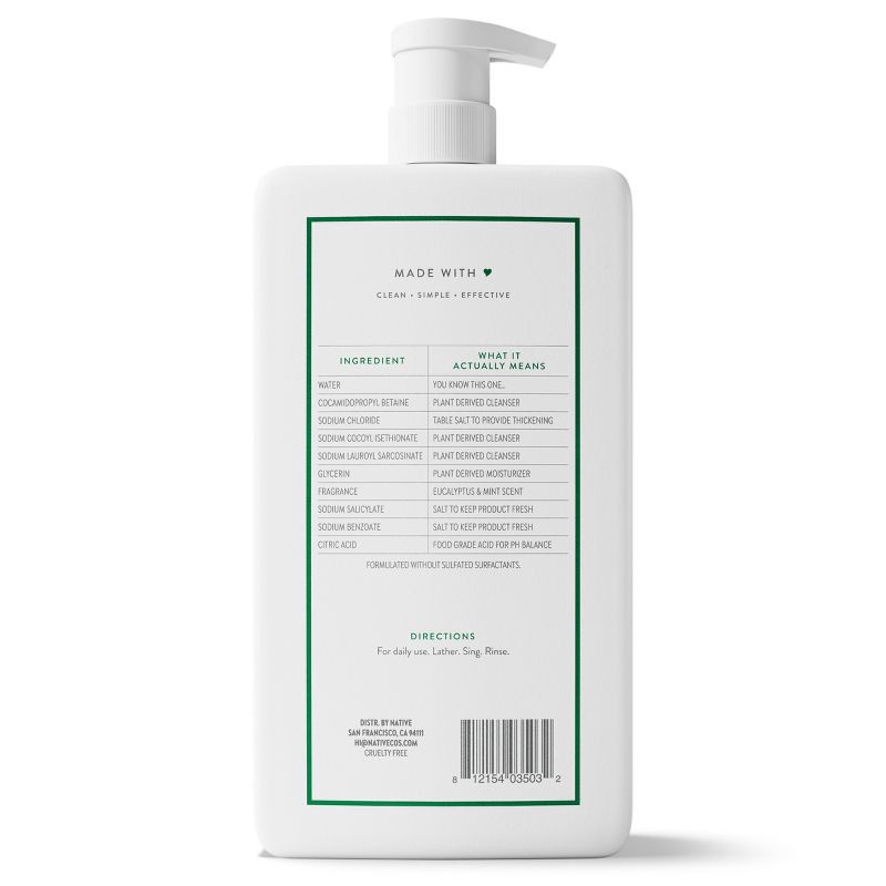 slide 12 of 12, Native Body Wash for Men & Women - Eucalyptus & Mint - Sulfate Free with Pump - 36 fl oz, 36 fl oz