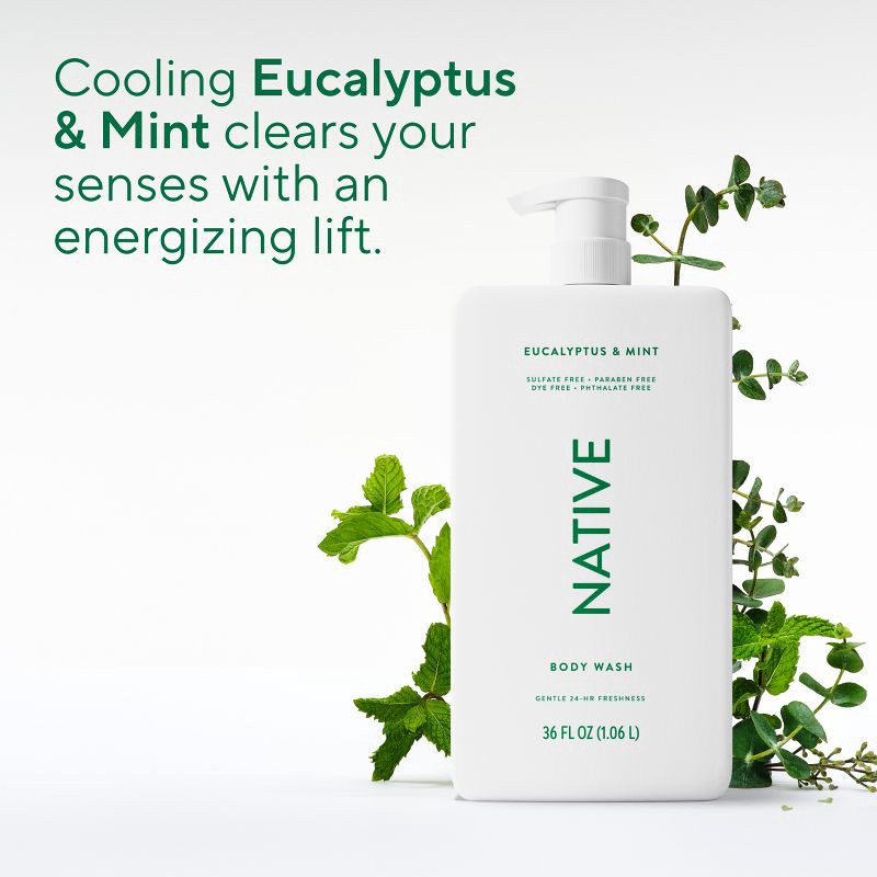 slide 5 of 12, Native Body Wash for Men & Women - Eucalyptus & Mint - Sulfate Free with Pump - 36 fl oz, 36 fl oz