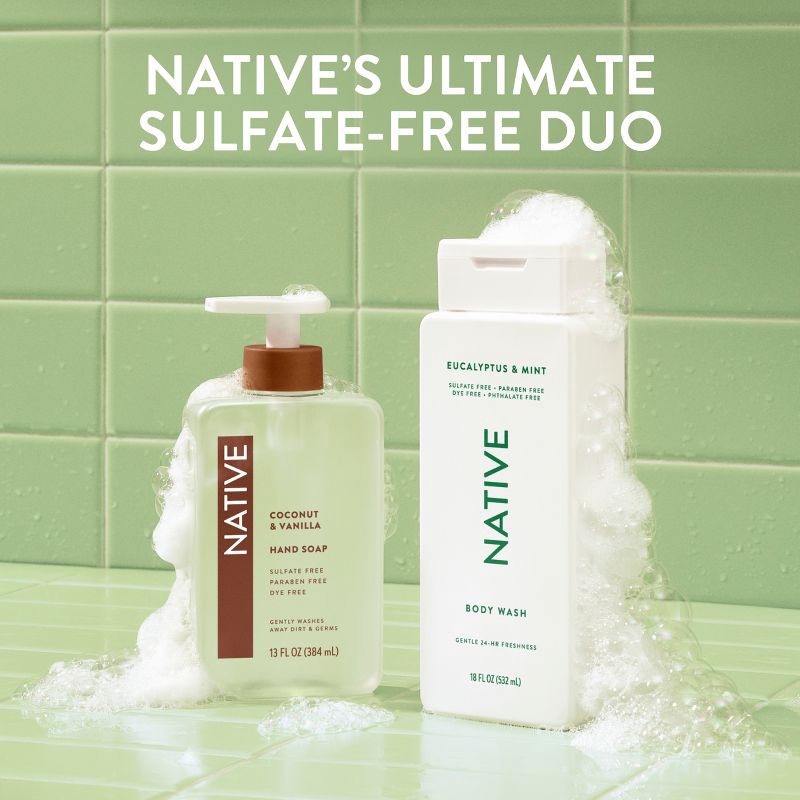 slide 9 of 12, Native Body Wash for Men & Women - Eucalyptus & Mint - Sulfate Free with Pump - 36 fl oz, 36 fl oz