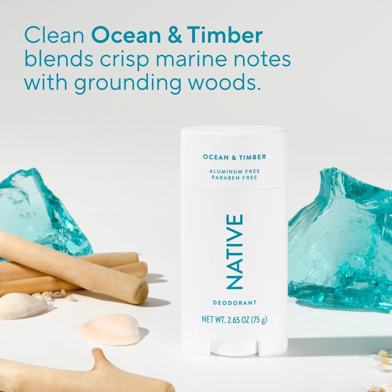 slide 4 of 10, Native Solid Deodorant for Men & Women - Ocean & Timber - Aluminum-Free 2.65oz, 2.65 oz