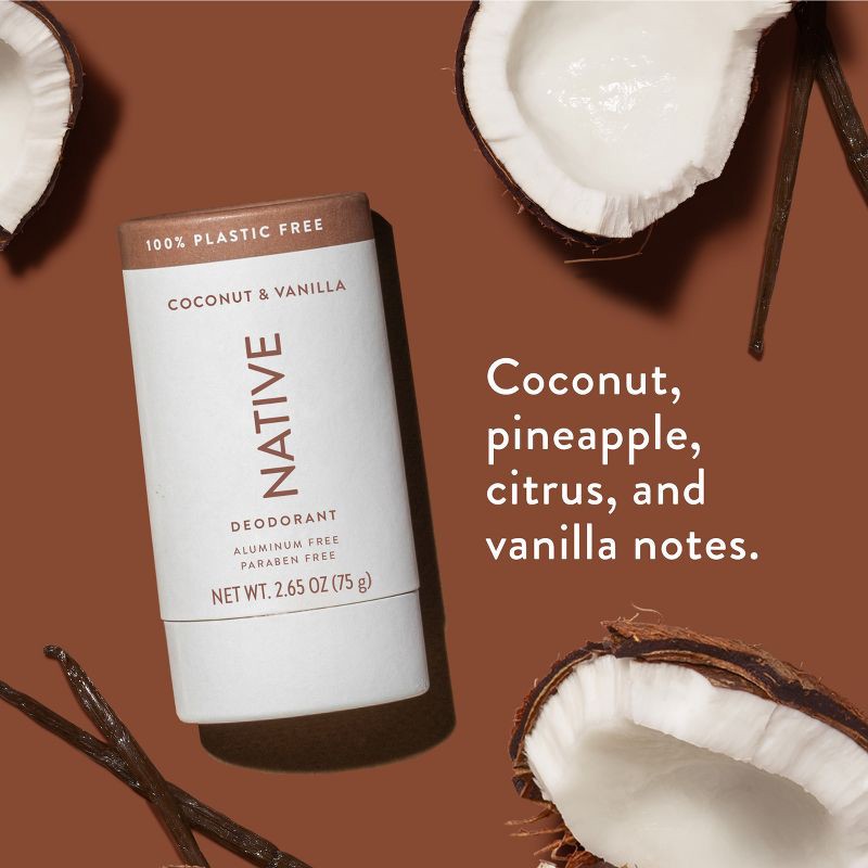slide 3 of 10, Native Solid Deodorant for Women & Men - Coconut & Vanilla - Aluminum & Plastic Free 2.65oz, 2.65 oz