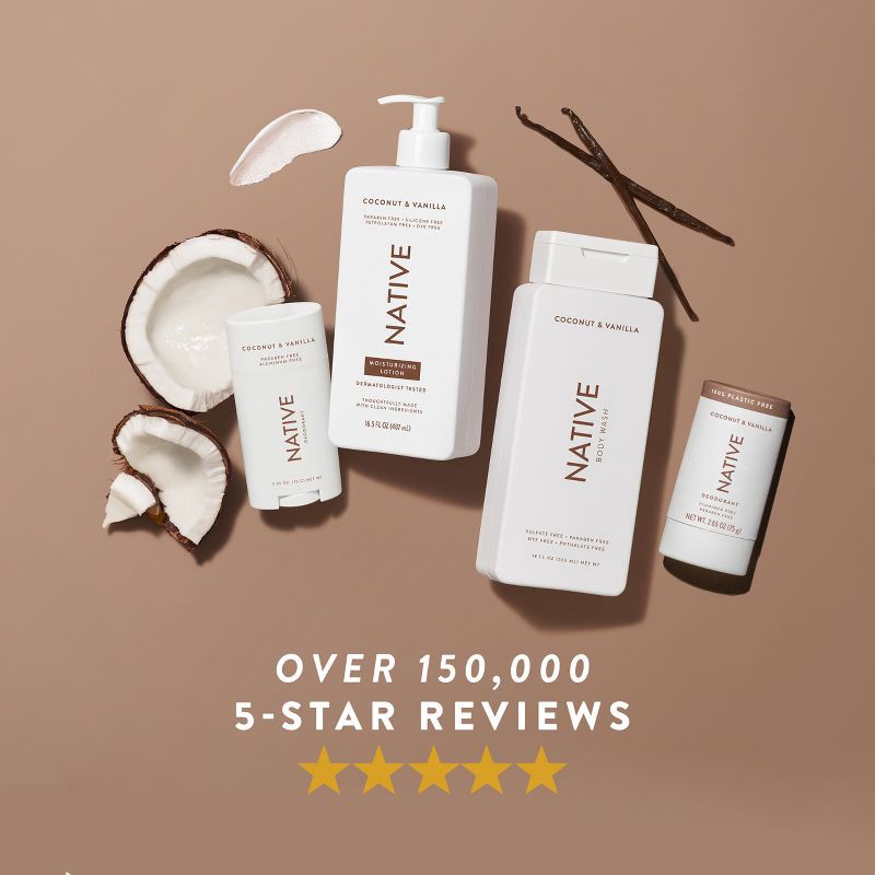 slide 6 of 10, Native Solid Deodorant for Women & Men - Coconut & Vanilla - Aluminum & Plastic Free 2.65oz, 2.65 oz