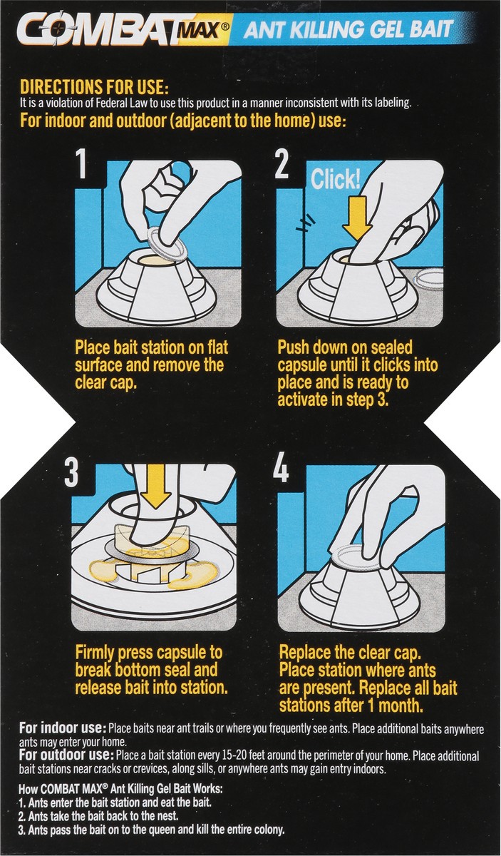 slide 5 of 9, Combat Max Ant Killing Gel Bait 4 Bait Stations, 0.7 oz