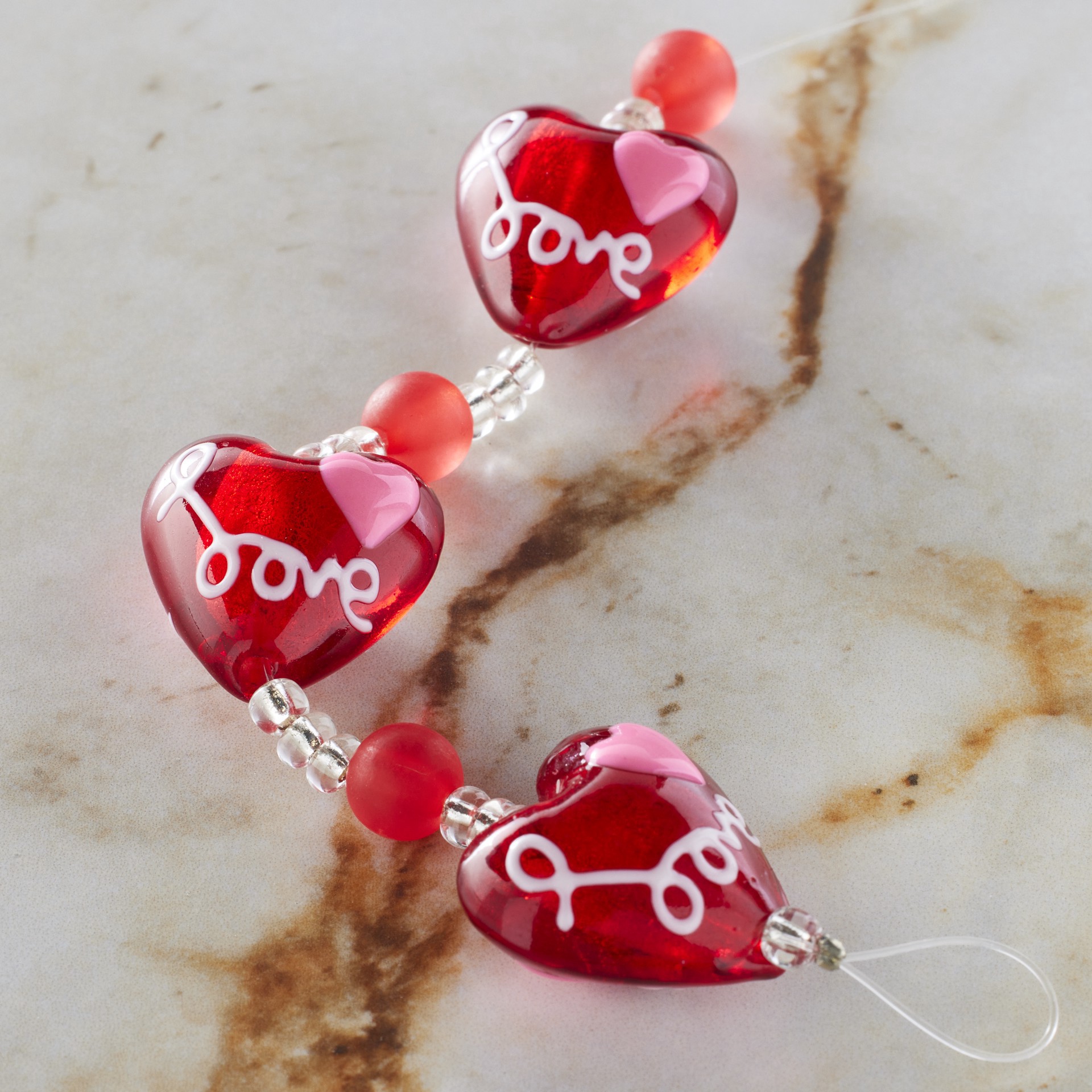 slide 2 of 3, Red Lampwork Glass Love Heart Beads By Bead Landing, 19mm to 21mm
