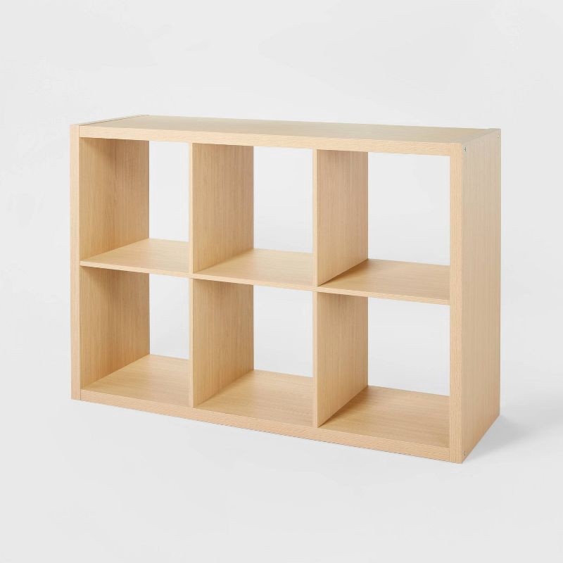 slide 1 of 5, 13" 6 Cube Organizer Natural - Brightroom™: Multicolor Bookshelf with 6 Shelves, Cubby Storage, MDF & Particle Board, 1 ct