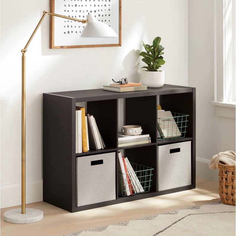 slide 2 of 5, 13'' 6 Cube Organizer Black Oak - Brightroom™: Decorative Bookshelf, Cubby Storage, 13" System, MDF & Particle Board, 1 ct
