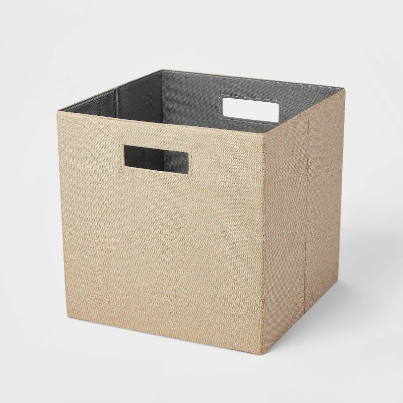 slide 1 of 4, 13" x 13" Fabric Bin Linen Yarn Dye Taupe - Brightroom™: 13 Inch Storage Cube, Decorative Storage, No Assembly Required, 1 ct