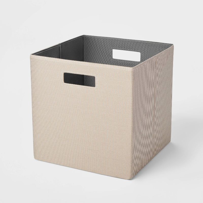 slide 1 of 4, 13" x 13" Fabric Bin Woven Yarn Dye Light Taupe - Brightroom™: 13 Inch Cube Storage System, Decorative Storage Bins, 1 ct