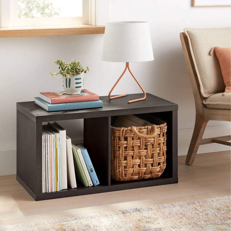 slide 2 of 5, 13'' 2 Cube Organizer Black Oak - Brightroom™: MDF Bookshelf with Anti-Tip Hardware, 13" Cubby Storage System, 1 ct