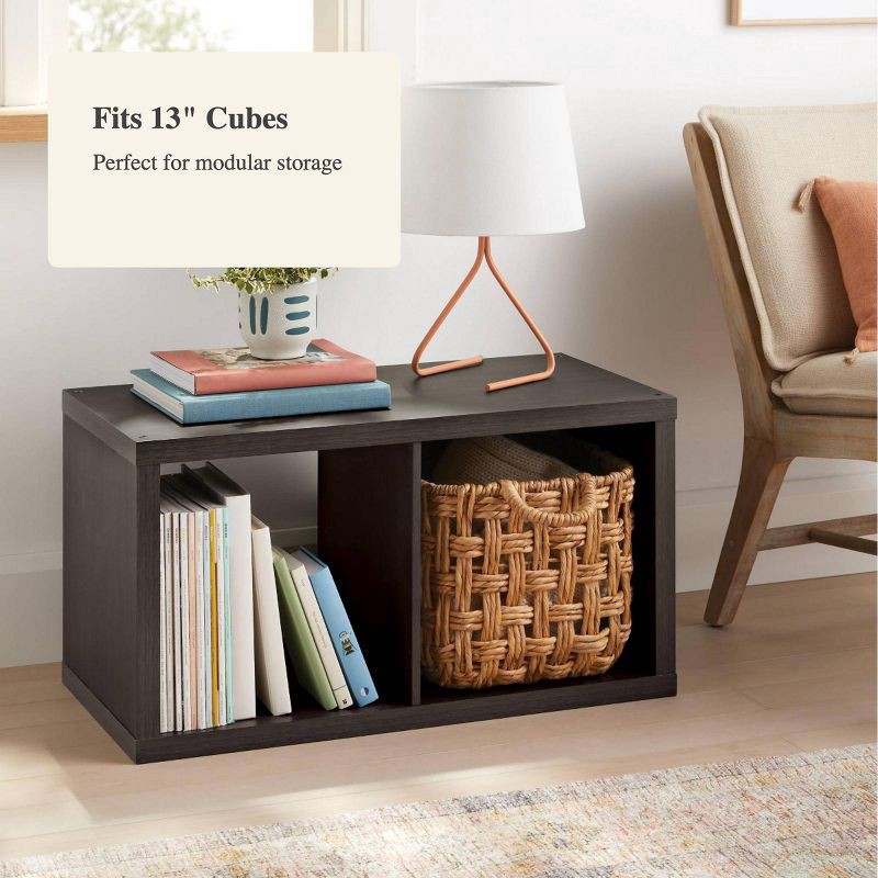 slide 4 of 5, 13'' 2 Cube Organizer Black Oak - Brightroom™: MDF Bookshelf with Anti-Tip Hardware, 13" Cubby Storage System, 1 ct