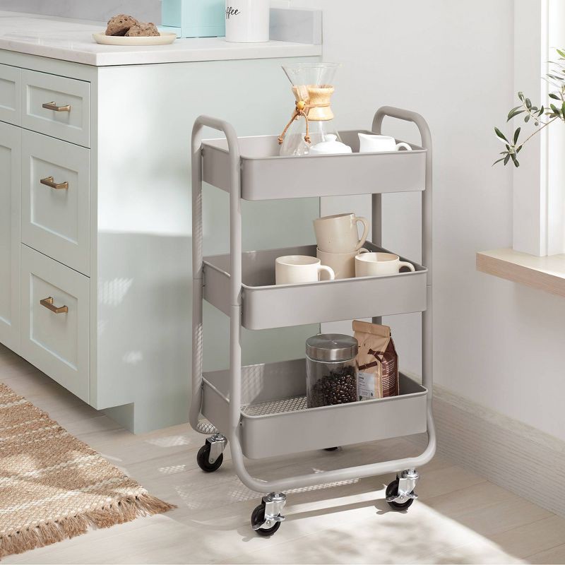 slide 2 of 4, 3 Tier Metal Utility Cart Gray - Brightroom™, 1 ct