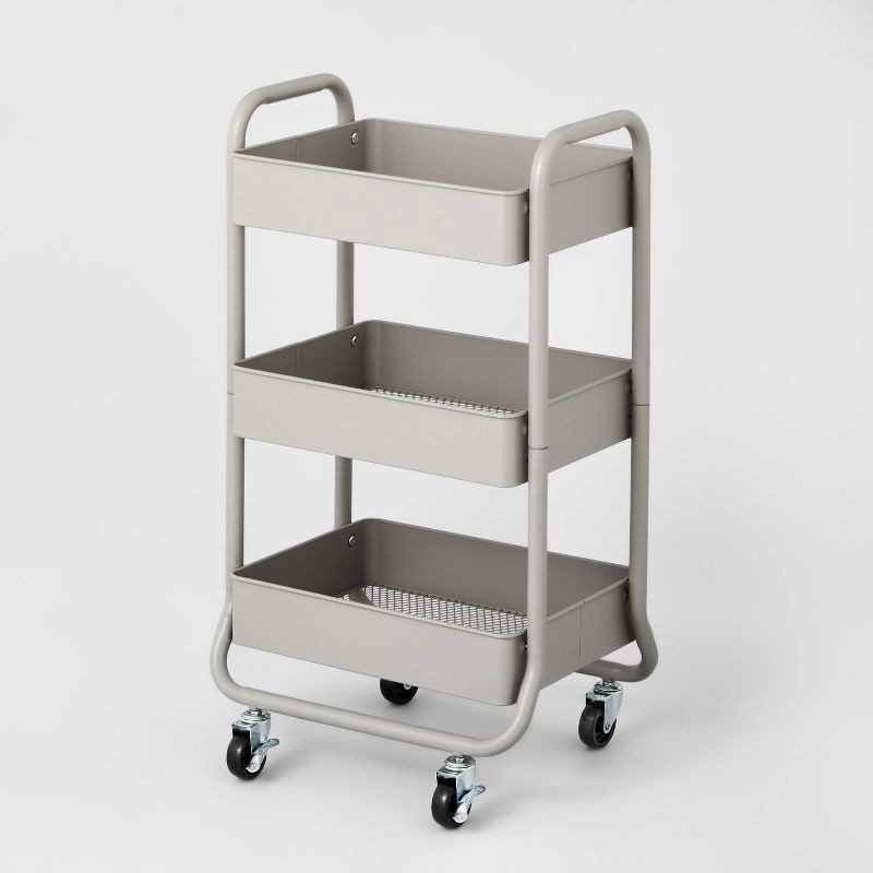 slide 1 of 4, 3 Tier Metal Utility Cart Gray - Brightroom™, 1 ct
