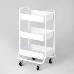3 Tier Metal Utility Cart White - Brightroom™: Rolling Storage Trolley with Wheels, Powder-Coated Steel, 31.3" Height