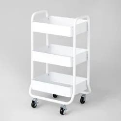 3 Tier Metal Utility Cart White - Brightroom™: Rolling Storage Trolley with Wheels, Powder-Coated Steel, 31.3" Height
