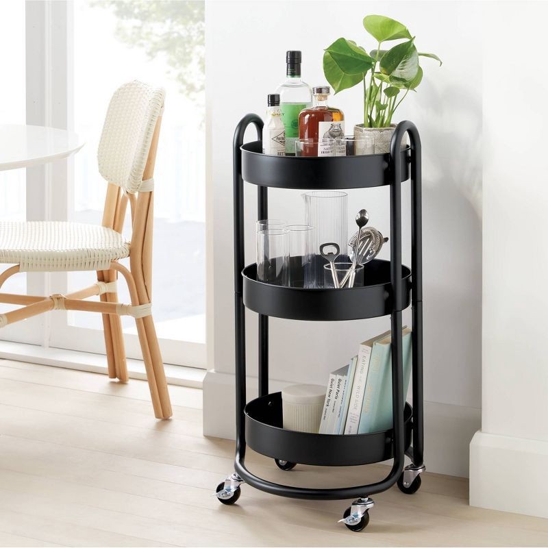 slide 2 of 3, 3 Tier Round Metal Utility Cart Black - Brightroom™, 1 ct